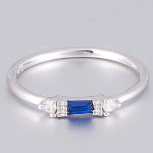 🍁 Silver Blue Chic Rectangle Round Gems Dainty Ring for Women, VIP182